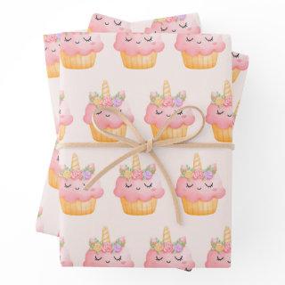 Cute Pink Cupcake Unicorn with Roses Pattern  Sheets