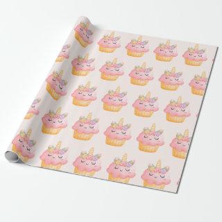 Cute Pink Cupcake Unicorn with Roses