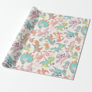 Cute Pink Dinosaurs Whimsical Pattern