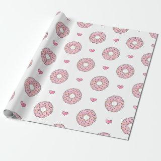 Cute Pink Donut and Hearts Pattern
