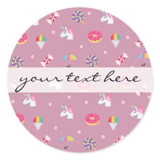 cute pink emoji unicorns candies flowers lollipops classic round sticker