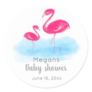 Cute Pink Flamingo Baby Shower Stickers