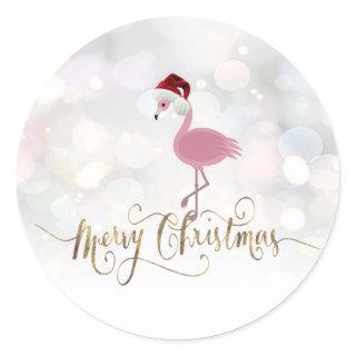 Cute Pink Flamingo With Santa Hat Classic Round Sticker
