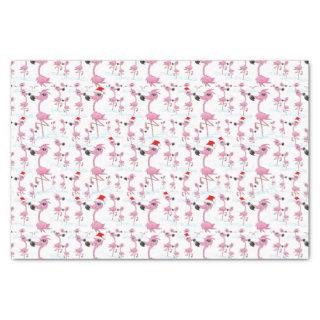 Cute Pink Flamingos Santa Hats  Pattern Tissue Paper