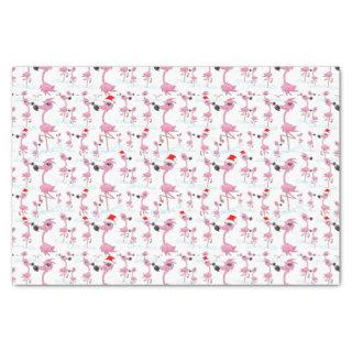 Cute Pink Flamingos Santa Hats  Pattern Tissue Paper