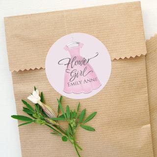 Cute Pink Flower Girl Whimsical Wedding Dress Classic Round Sticker