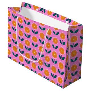 Cute Pink Flower Pattern Trendy Chic Large Gift Bag