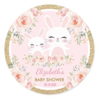 Cute Pink Gold Bunny Rabbit Baby Shower Decoration Classic Round Sticker