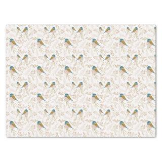 Cute Pink Gold Chickadee Hearts Floral Print Tissue Paper