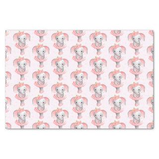 Cute Pink & Gray Elephant Ballerina Pattern Tissue Paper