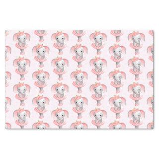 Cute Pink & Gray Elephant Ballerina Pattern Tissue Paper