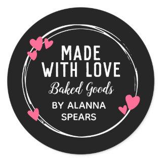 Cute Pink Hearts Hand Drawn Wreath Made With Love Classic Round Sticker