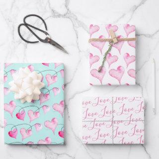 Cute Pink Hearts & Love Pattern Watercolor  Sheets