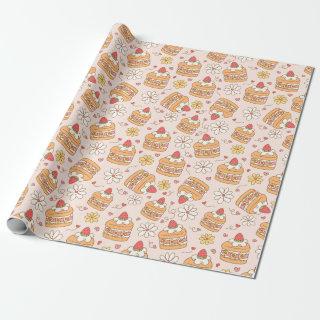 Cute Pink Japanese Strawberry Cake Pattern