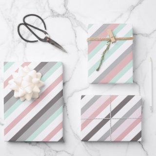 Cute Pink Mint Green and Gray Striped Patterns  Sheets