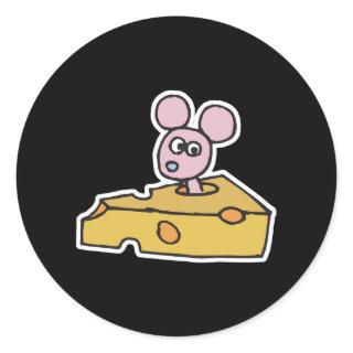 cute pink mouse in swiss cheese classic round sticker