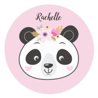 Cute Pink Panda Face Girly Personalized Classic Round Sticker