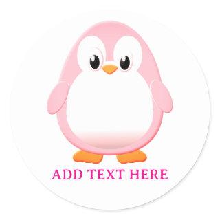 Cute Pink Penguin Cartoon Custom Classic Round Sticker