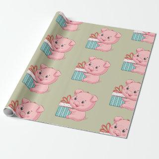 Cute Pink Piglet with Gift Box