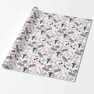 Cute Pink Stethoscope Nurse | Doctor EKG Pattern