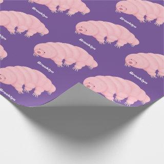 Cute pink tardigrade water bear cartoon