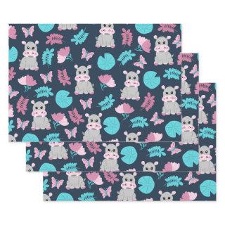 Cute Pink Teal Hippo Floral Butterfly Lily Pad  Sheets
