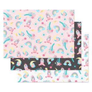 Cute Pink Teal Unicorn Rainbow Floral Stars  Sheets