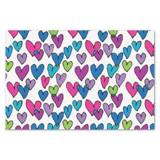 Cute Pink Turquoise Purple Green Hearts Pattern Tissue Paper