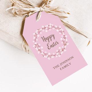 Cute Pink Willow Happy Easter  Gift Tags