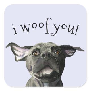 Cute Pit Bull Dog Wiggly Ears | i woof you Square Sticker