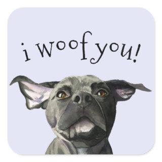 Cute Pit Bull Dog Wiggly Ears | i woof you Square Sticker