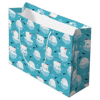 Cute Polar bears in Santa Hats Christmas Pattern Large Gift Bag