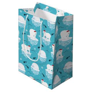 Cute Polar bears in Santa Hats Christmas Pattern Medium Gift Bag