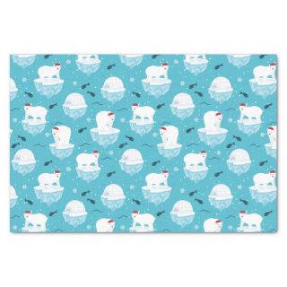 Cute Polar bears in Santa Hats Christmas Pattern Tissue Paper