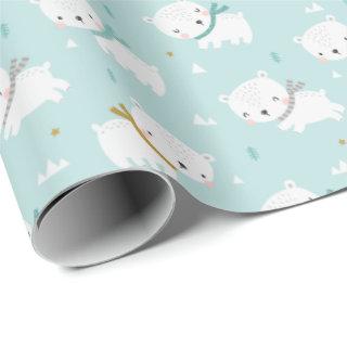 Cute Polar Bears with scarves on light blue