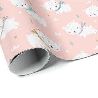 Cute Polar Bears with scarves on light pink