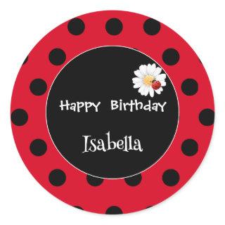 Cute Polka dot Ladybug Daisy Flower Birthday Party Classic Round Sticker