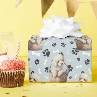 Cute Poodle Puppy in Basket Paw Print