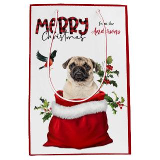 Cute Pug Dog Christmas Medium Gift Bag