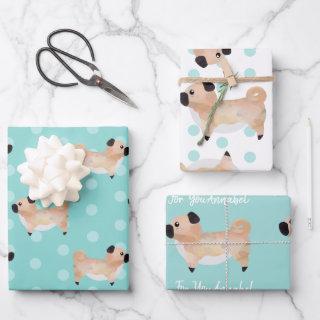 Cute Pug personalised teal patterned dog lovers  Sheets