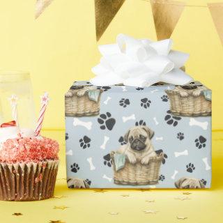 Cute Pug Puppy in Basket Paw Print