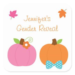 Cute Pumpkin Gender Reveal Square Sticker