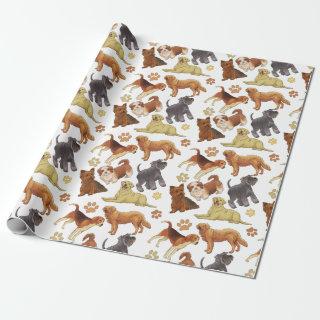 Cute puppies dogs with bones and paws pattern