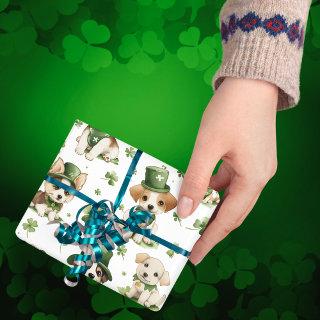 Cute Puppies Green Hat Shamrock St. Patrick's Day