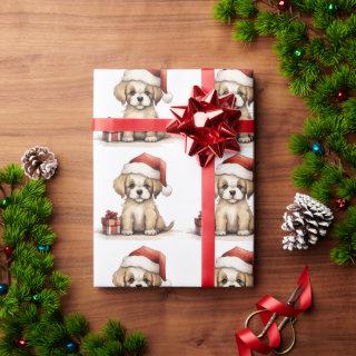 Cute Puppy Dog Wearing a Santa Hat Christmas