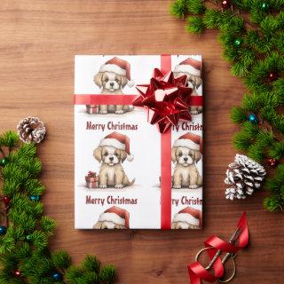 Cute Puppy Dog Wearing a Santa Hat Merry Christmas