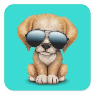 Cute Puppy Dog Wearing Sunglasses Square Sticker