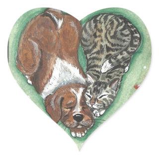 Cute Puppy Kitten Dog Cat Art Heart Design Heart Sticker