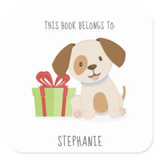 Cute Puppy This Book Belongs to Square Sticker