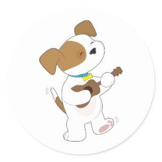 Cute Puppy Ukulele Classic Round Sticker
